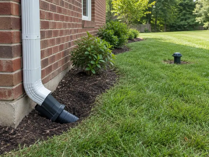 Downspout connected to a buried drain line at a home in Northbrook, IL