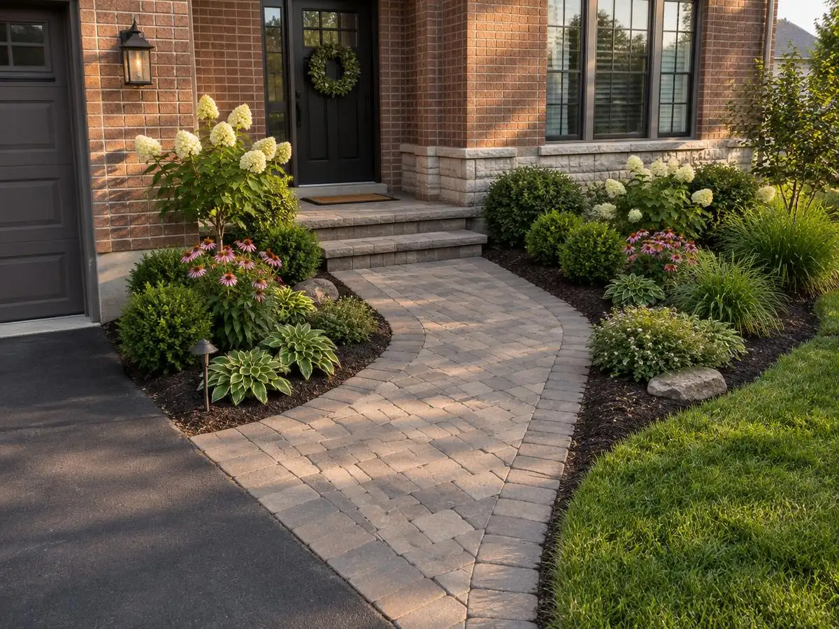 Paver walkway and steps connecting a driveway and front door in Northbrook, IL
