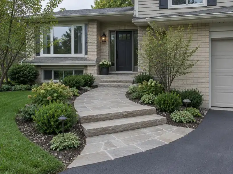 Natural stone front walkway and steps at a home in Northbrook, IL