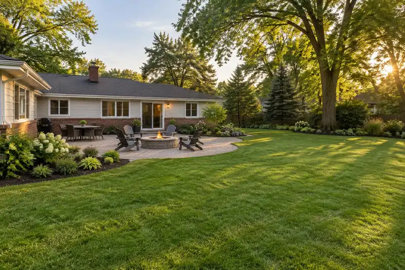 Landscape design behind a home in Deerfield, IL