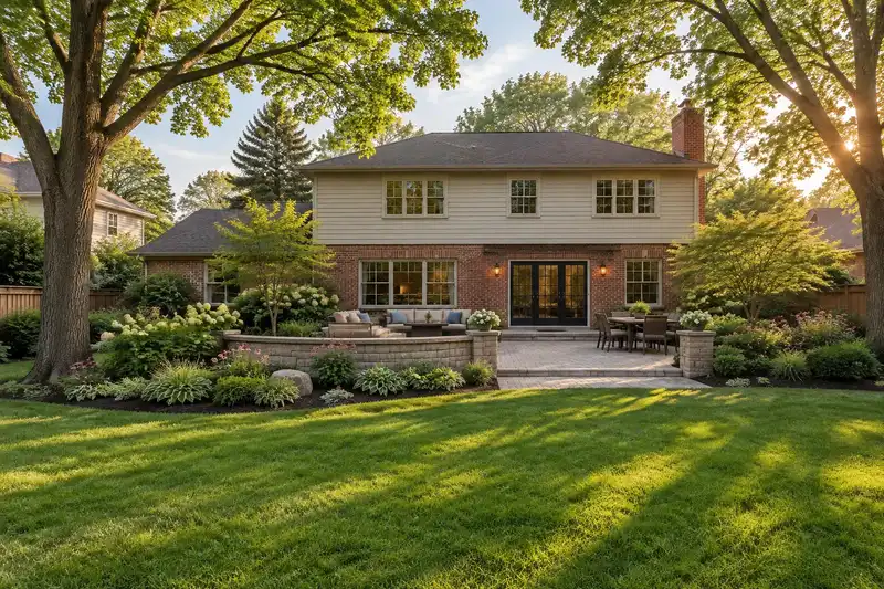 Landscape design behind a home in Glenview, IL
