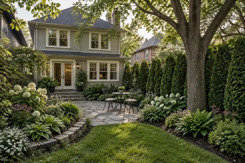 Landscape design behind a home in Wilmette, IL