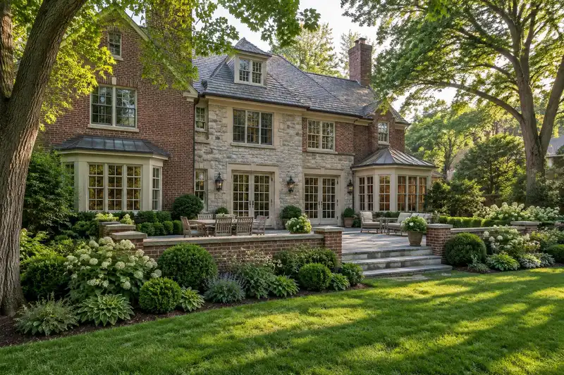 Landscape design behind a home in Winnetka, IL
