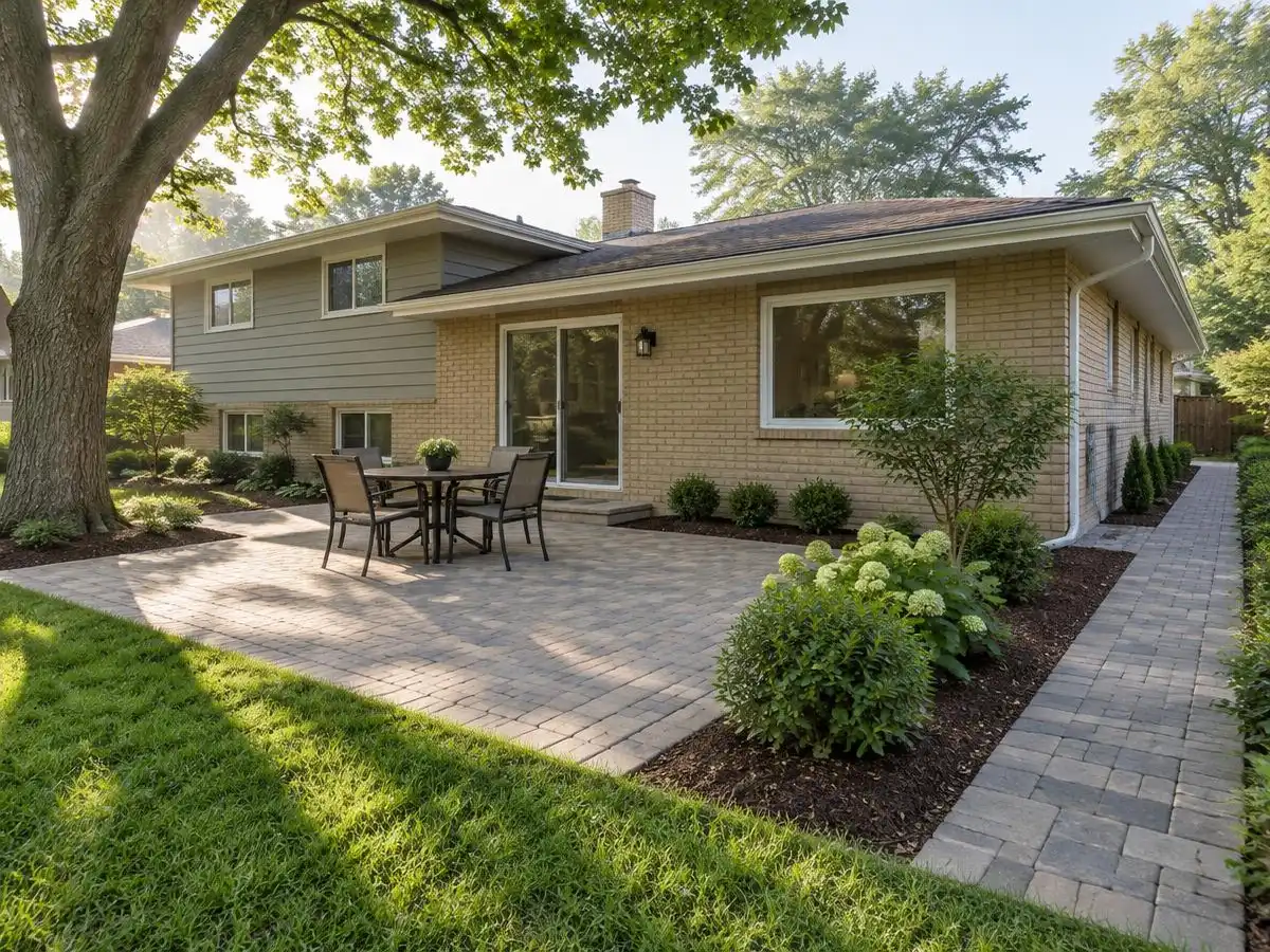 Paver patio and walkway beside a split-level home in Northbrook, IL