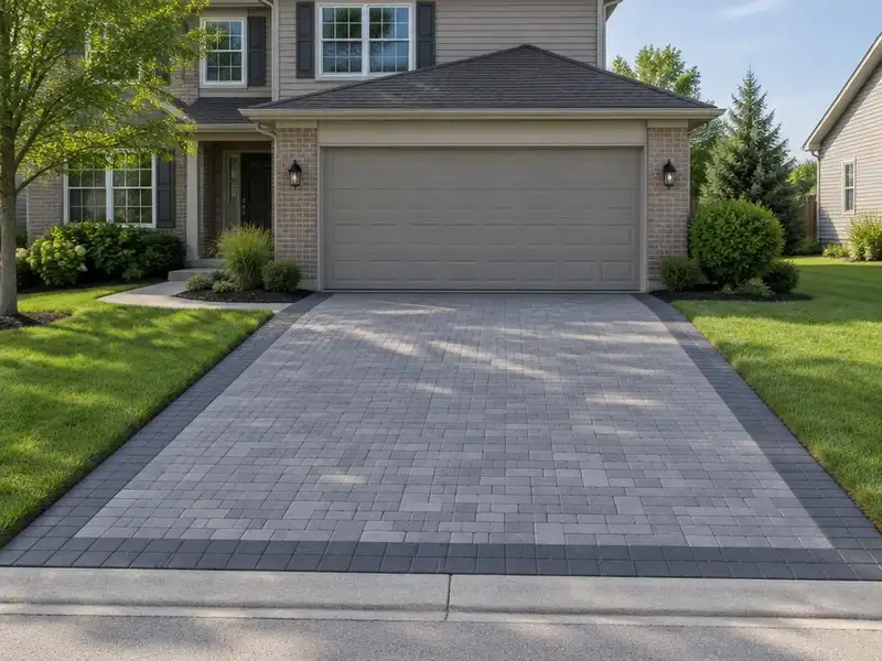 Gray paver driveway with a contrasting border in Northbrook, IL