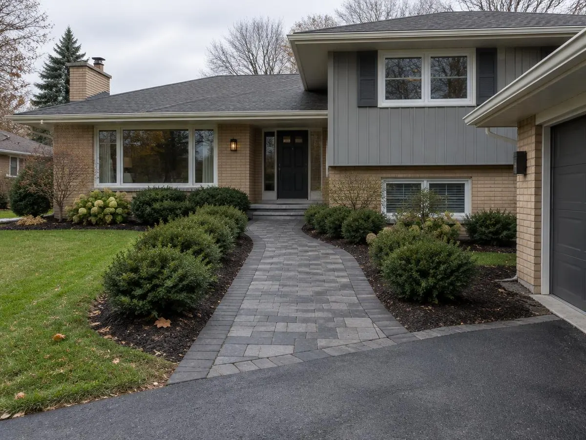 Paver walkway between the driveway and the front door of a split-level home in Northbrook, IL
